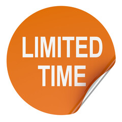 Limited time, promotional sticker with peeled corner. 3D rendering