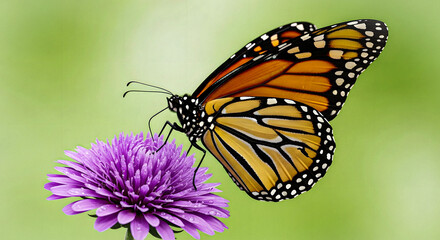 Obraz premium Close-up of a monarch butterfly feeding on a radiant purple blossom