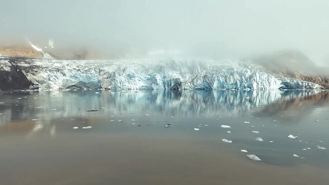Rasmussen Glacier covered by fod in arctic ocean, Greenland