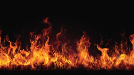 Bright flames dance against a pitch black background creating an intense display of heat and light. The fire movement captures the viewer's attention in this dark scene.