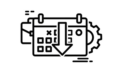 Calendar Icon with Down Arrow and Gear - Deadline Concept