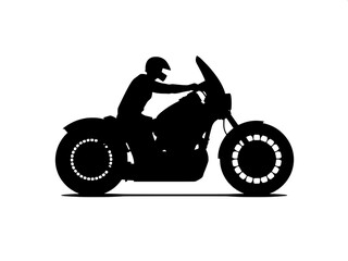 &ldquo;Bold black silhouette artwork of a motorcycle with large wheels and windshield, rider in helmet, minimalist poster style.&rdquo;