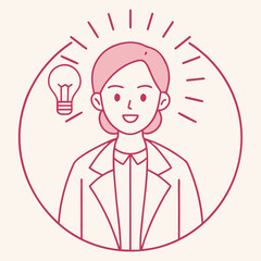 Female Scientist Portrait With Lightbulb Innovation Concept, Research And Discovery Vector Illustration