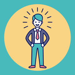 Confident Businessman Vector Icon, Leadership Illustration, Success Achievement Graphic Design