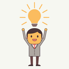 Bright Idea Concept With Excited Man And Glowing Lightbulb, Innovation And Success