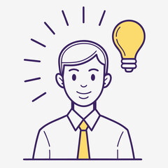 Bright Idea Concept With Male Head And Lightbulb, Innovation Thinking And Problem Solving