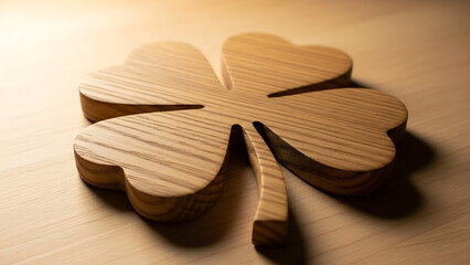 Wooden Clover Decoration on Wood Surface &mdash; St. Patrick&rsquo;s Day Rustic or Home Decor Concept