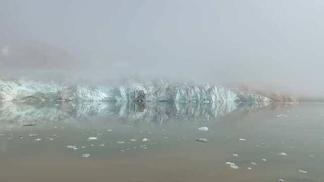 Rasmussen Glacier covered by fod in arctic ocean, Greenland