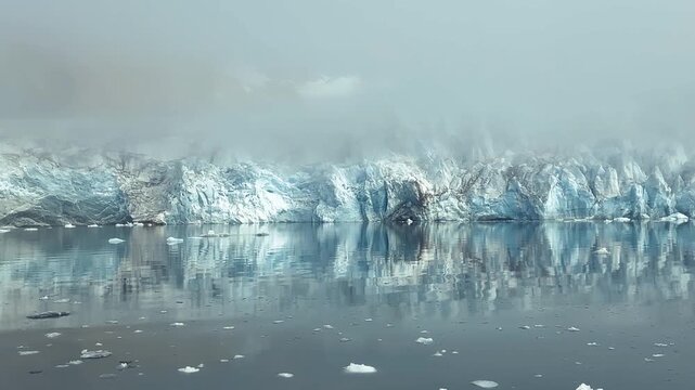 Rasmussen Glacier covered by fod in arctic ocean, Greenland