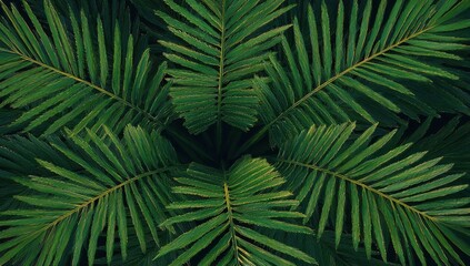 Vibrant Green Symmetrical Foliage Pattern, Organic Natures Abstract Design.