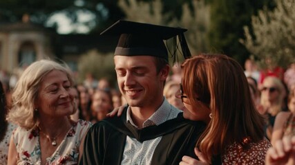 A proud graduate receives applause and cheers from parents and relatives during a graduation announcement, capturing a heartwarming family celebration of educational achievement.