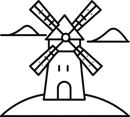 Windmill hill vector illustration on white background