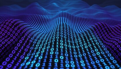 Blue and purple binary code on digital background