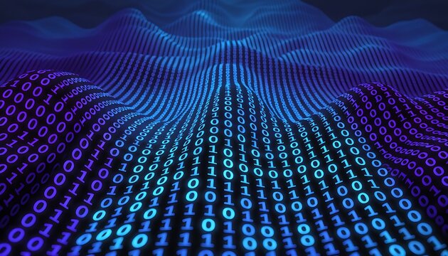 Blue and purple binary code on digital background - Powered by Adobe