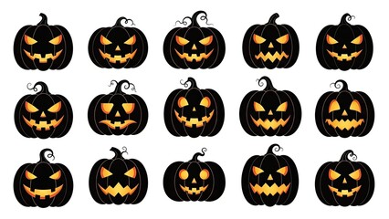 Collection of 15 Spooky Jack-o'-Lanterns for Halloween Celebration