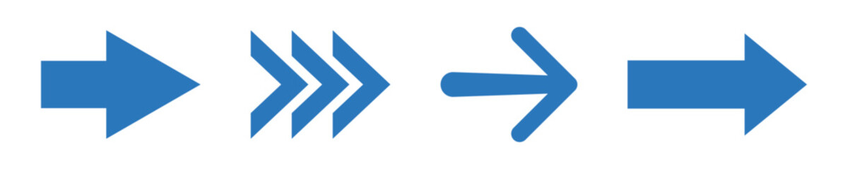 Blue Arrow Icons Set. Collection of Directional Pointers.