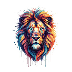 Vibrant abstract lion head with colorful mane graphic isolated on a transparent background