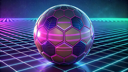 Abstract 3D Futuristic Soccer Ball Background with Glowing Neon Textures and Dramatic Lighting, Creative Sports 8K Wallpaper