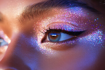 fragment of a woman 's face with bright festive makeup