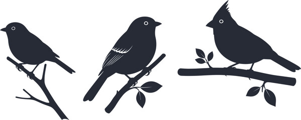 Fototapeta premium Collection of bird silhouettes perched on branches, perfect for nature-inspired designs