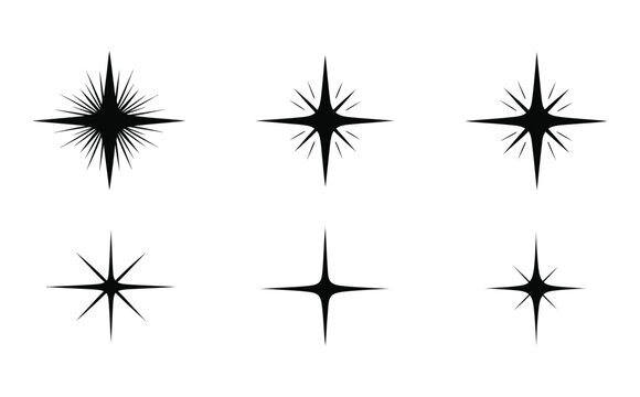 Minimalist Black Star Logos with Sparks on White Background for Branding, Marketing, and Creative Projects
