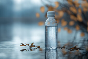 water bottle on a smoky autumn background