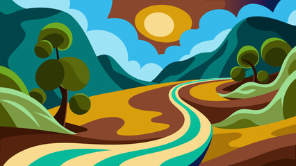 Organic nature-inspired fluid landscape with diverse silhouettes in green tones