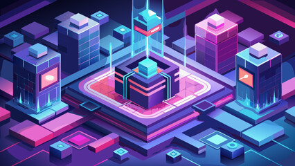 Gradient-tech Nexus: a futuristic isometric vector scene