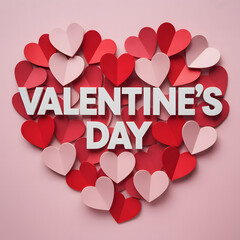 Valentine's Day Heart Collage  Red and Pink Paper Hearts