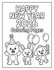 Fototapeta premium Happy New Year 2026 Coloring Pages