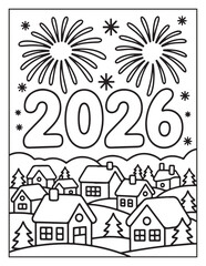 Obraz premium Happy New Year 2026 Coloring Pages