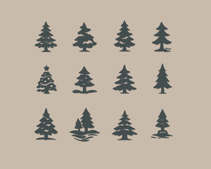Obraz premium Evergreen Forest Silhouette A collection of various evergreen tree illustrations create a tranquil forest scene. A sense of peace and natural wonder. 
