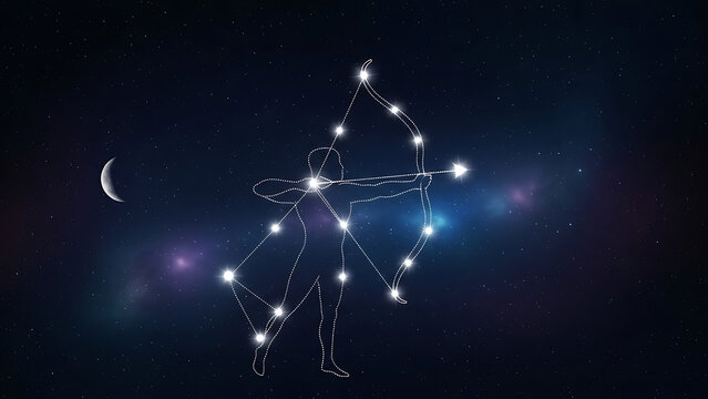 Zodiac constellation Sagittarius with stars and moon isolated on a transparent background