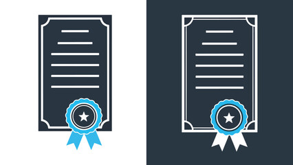 Certificate icons set - Blue icon set - Solid icons vector collection - Vector icon set - Line and glyph solid icon set - Icon vector - Flat Design Icon