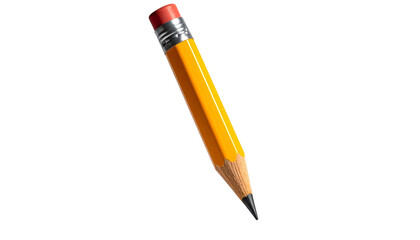 Yellow lead pencil isolated on transparent background, high-quality PNG with sharpened tip and vibrant color, perfect for school, office, stationery designs, and illustrations.
