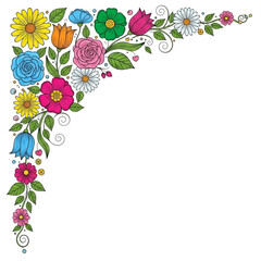 Colorful Floral Corner Border Design flowers isolated on a transparent background