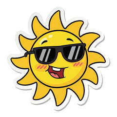 Cool Cartoon Sun Wearing Sunglasses with Happy Face isolated on a transparent background