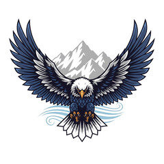 Fierce Eagle with Wings Spread Over Mountains and Waves isolated on a transparent background