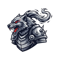 Fierce wolf warrior in ornate armor with glowing red eyes isolated on a transparent background