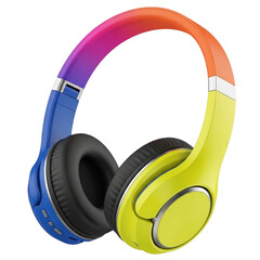 Gradient Color Headphones with Blue and Yellow Earcups isolated on a transparent background