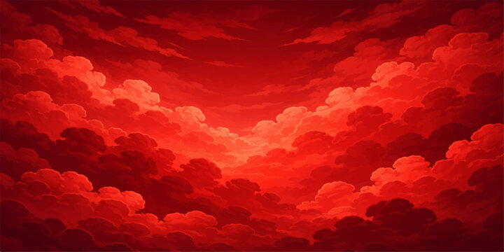 Beautiful abstract nature landscape of a red heart on the blue sky at sunset with orange clouds and bright sunlight during a colorful summer dusk