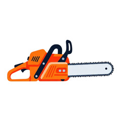 Fototapeta premium Professional orange power chainsaw for woodworking and forest management illustration isolated on transparent background