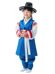 Young girl in traditional korean hanbok isolated on transparent background