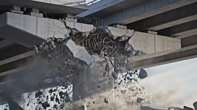 Concrete structure collapse showing structural failure and debris fall