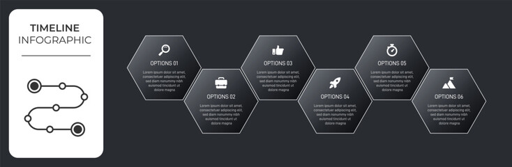 Progress bar featuring 6 arrow-shaped elements, symbolizing the six stages of business strategy and progression. Clean timeline infographic design template. Vector for mobile presentation.