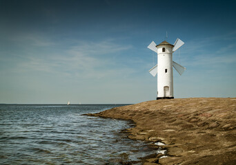 Stawa Mlyny Lighthouse in Swinoujscie, Baltic Sea, Poland.	