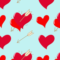 Seamless pattern Valentine's Day. Hearts and Cupid's arrow.