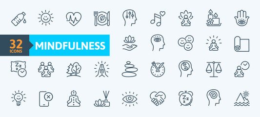 Mindfulness Outline Icon Set Collection Simple Elements Vector