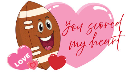 Romantic American football love illustration with heart, football elements and the phrase &ldquo;you scored ny heart&rdquo;, ideal for Valentine&rsquo;s Day designs and sports fans.