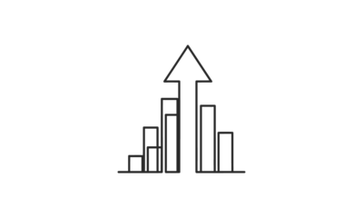 Business growth chart with upward arrow icon isolated on transparent background